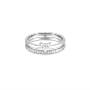 NEW ANIA HAIE women's double white triangle stacker ring in silver